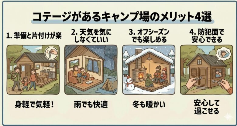 コテージがあるキャンプ場のメリット４選